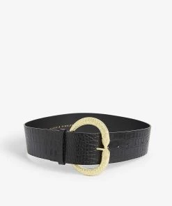 CLAUDIE PIERLOT Aserpenth Crocodile-embossed Leather Belt For Womens Black