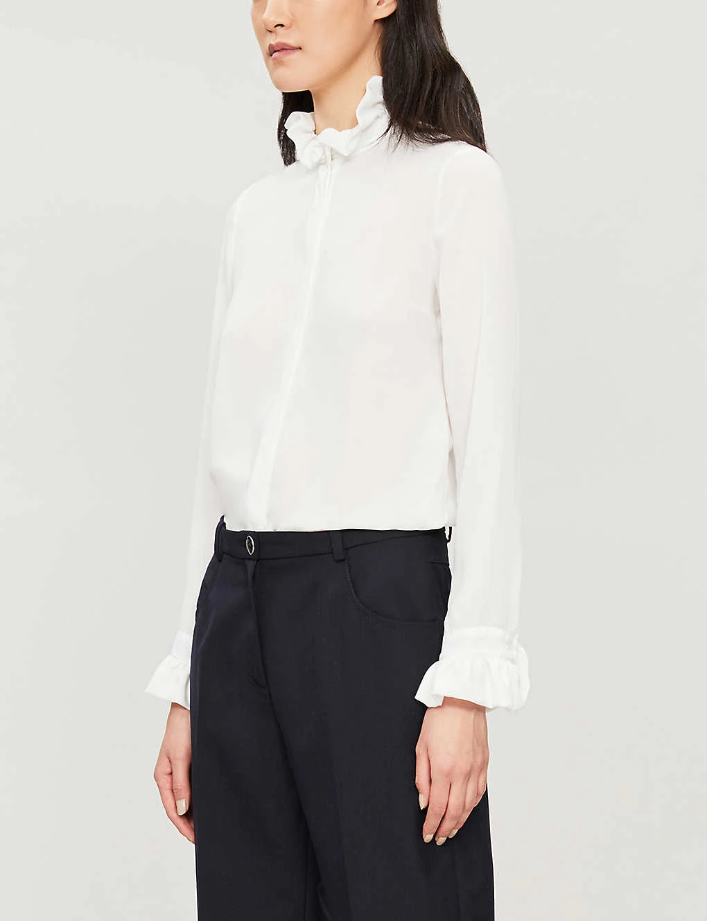 CLAUDIE PIERLOT High-neck Frilled-trim Crepe Shirt For Womens Ecru