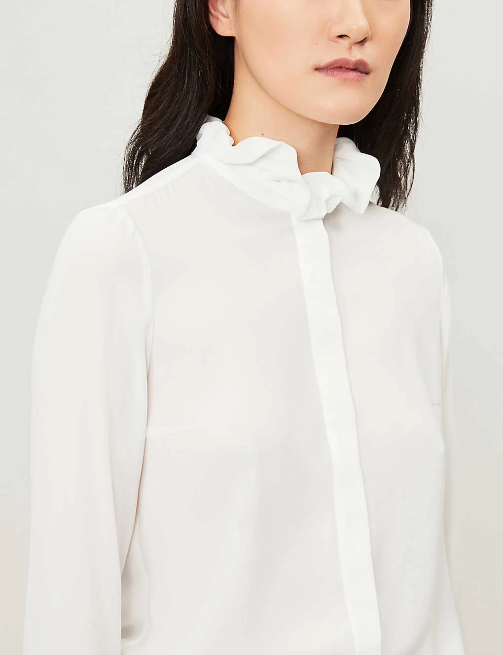 CLAUDIE PIERLOT High-neck Frilled-trim Crepe Shirt For Womens Ecru - Image 4