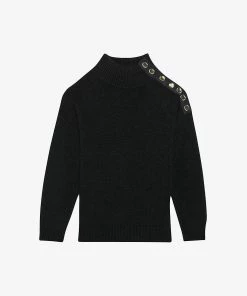 CLAUDIE PIERLOT Malo Wool-blend Button Shoulder Jumper For Womens Noir / Gris