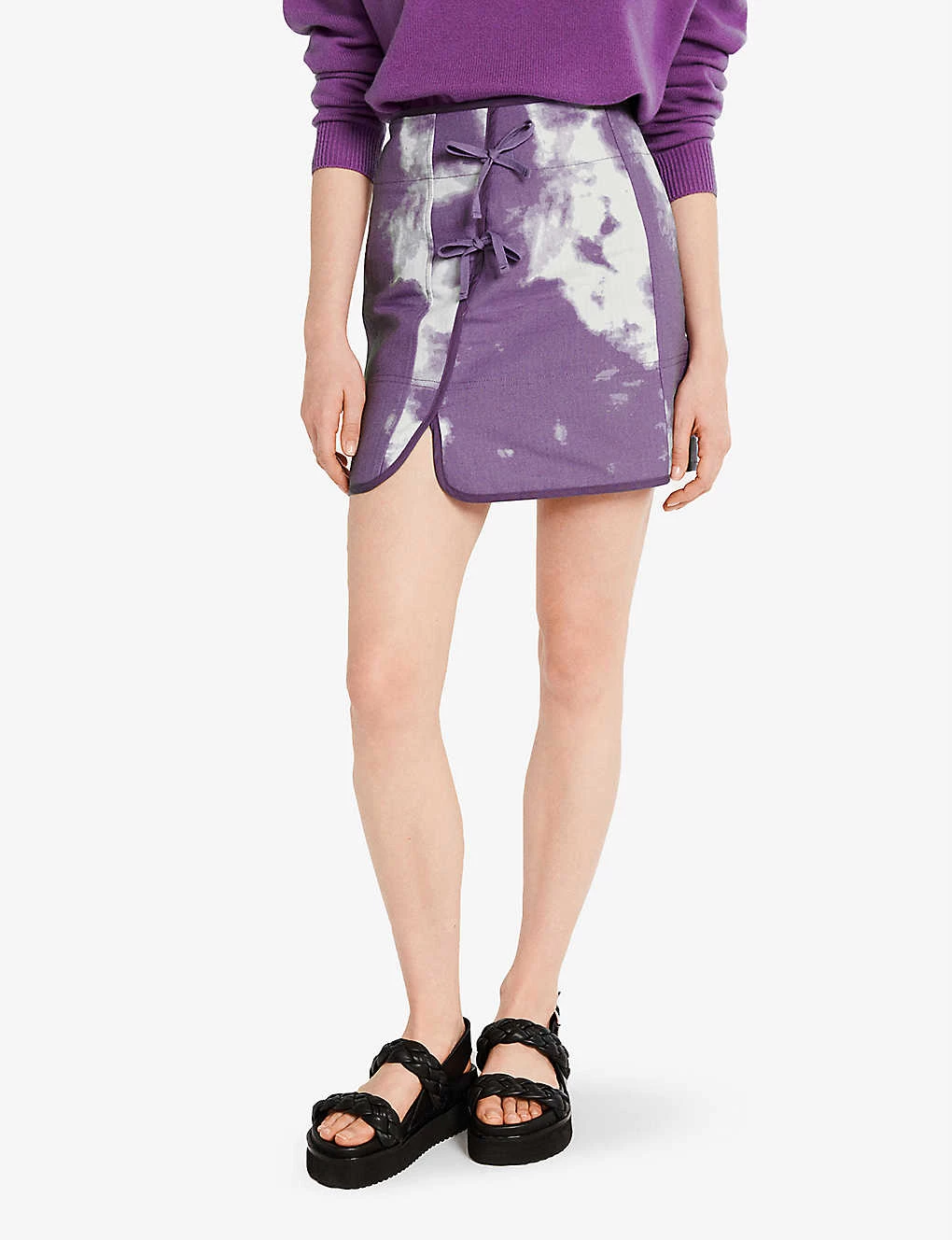 CLAUDIE PIERLOT Stellar Tie-dye Cotton Mini Skirt For Womens Violets - Image 2