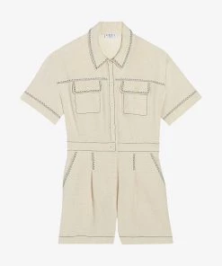 CLAUDIE PIERLOT Jeanne Textured Recycled Cotton-blend Playsuit For Womens Naturels