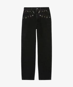 CLAUDIE PIERLOT Poupino Embroidery-detail Denim Jeans For Womens Noir / Gris