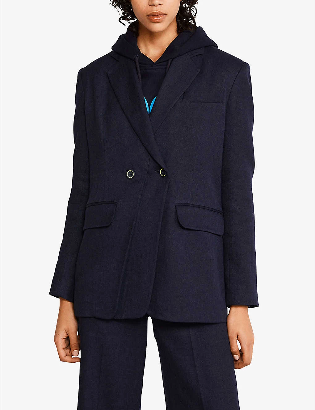 CLAUDIE PIERLOT Village Double-breasted Stretch Linen-blend Blazer For Womens Bleus - Image 2