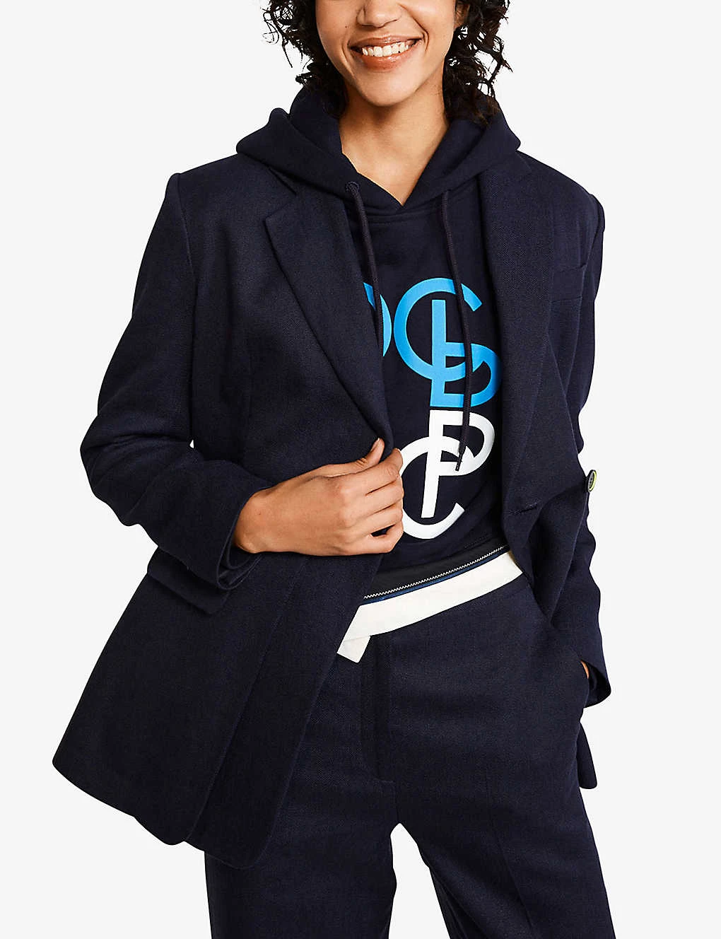 CLAUDIE PIERLOT Village Double-breasted Stretch Linen-blend Blazer For Womens Bleus - Image 3