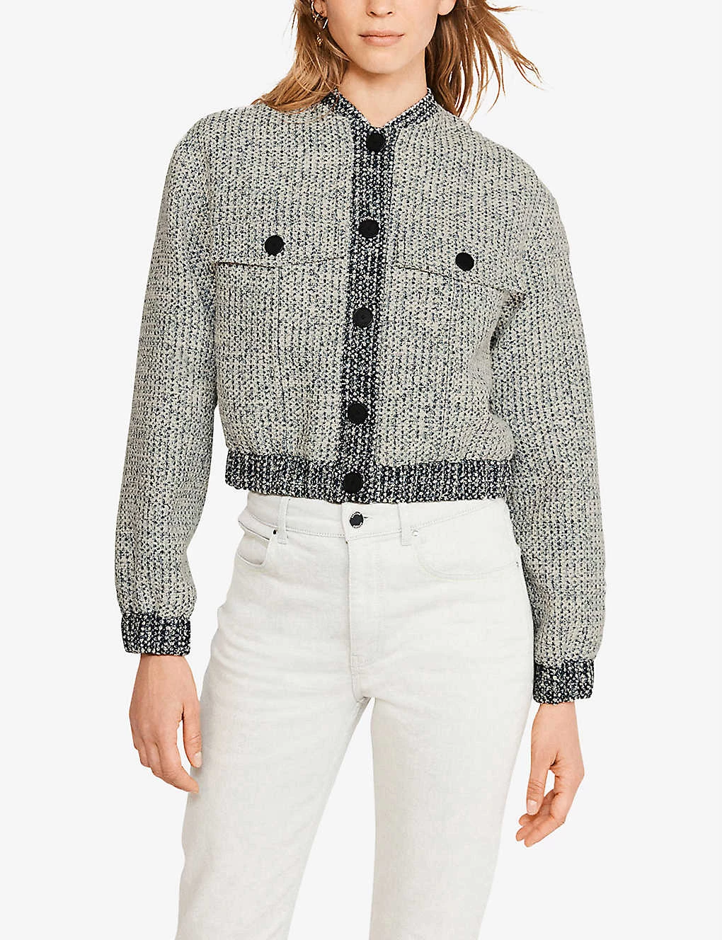 CLAUDIE PIERLOT Volley Cropped Tweed Bomber Jacket For Womens Divers - Image 3
