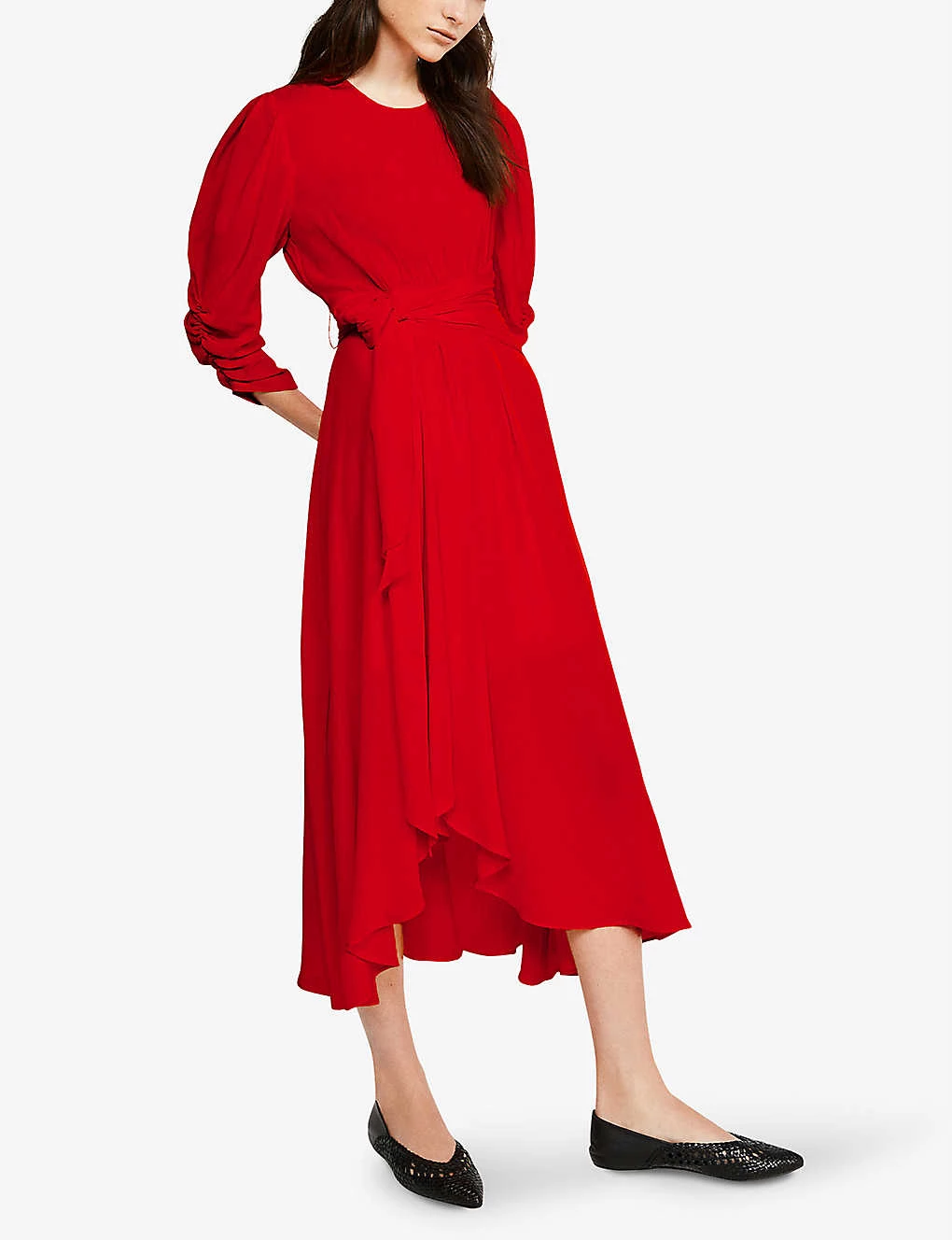 CLAUDIE PIERLOT Rousseau Asymmetrical-skirt Woven Dress For Womens Rouges - Image 3