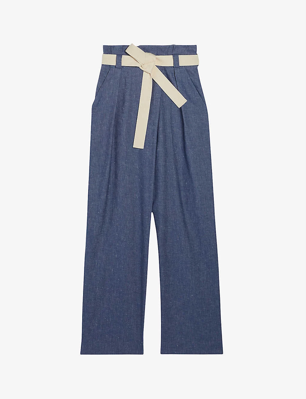 CLAUDIE PIERLOT Philae Wide High-rise Stretch Cotton And Linen-blend Trousers For Womens Bleus
