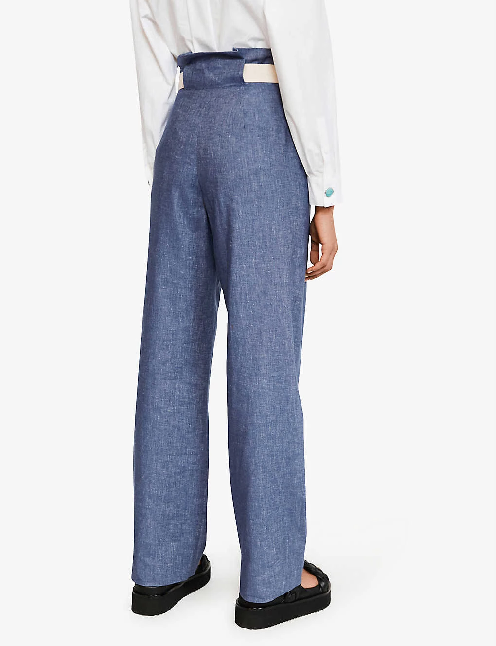 CLAUDIE PIERLOT Philae Wide High-rise Stretch Cotton And Linen-blend Trousers For Womens Bleus - Image 3