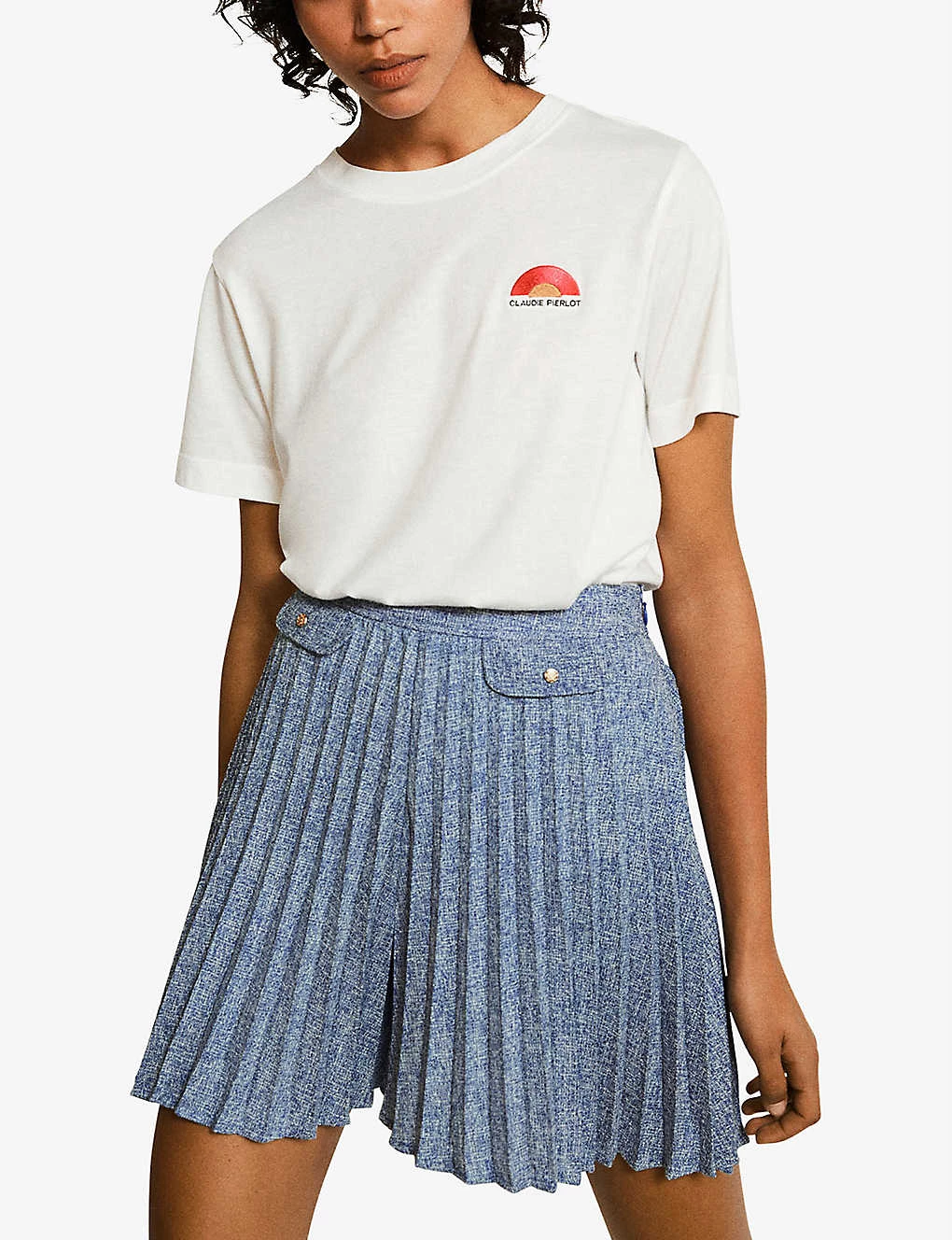 CLAUDIE PIERLOT Origami Pleated High-rise Woven Shorts For Womens Divers - Image 5