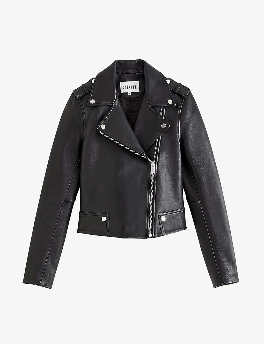 CLAUDIE PIERLOT Biker-collar Leather Jacket For Womens Black
