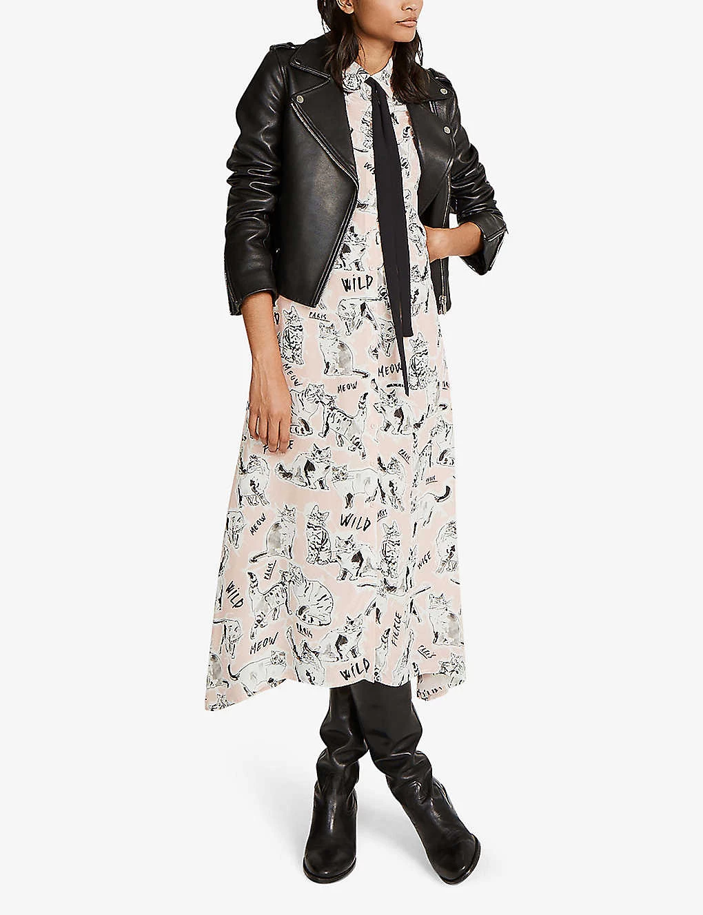 CLAUDIE PIERLOT Biker-collar Leather Jacket For Womens Black - Image 3