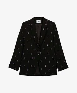 CLAUDIE PIERLOT Vicomte Embroidered Woven Blazer For Womens Noir / Gris