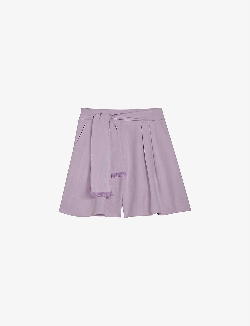 CLAUDIE PIERLOT Espoir Tie-detail Linen-blend Shorts For Womens Violets - Image 2