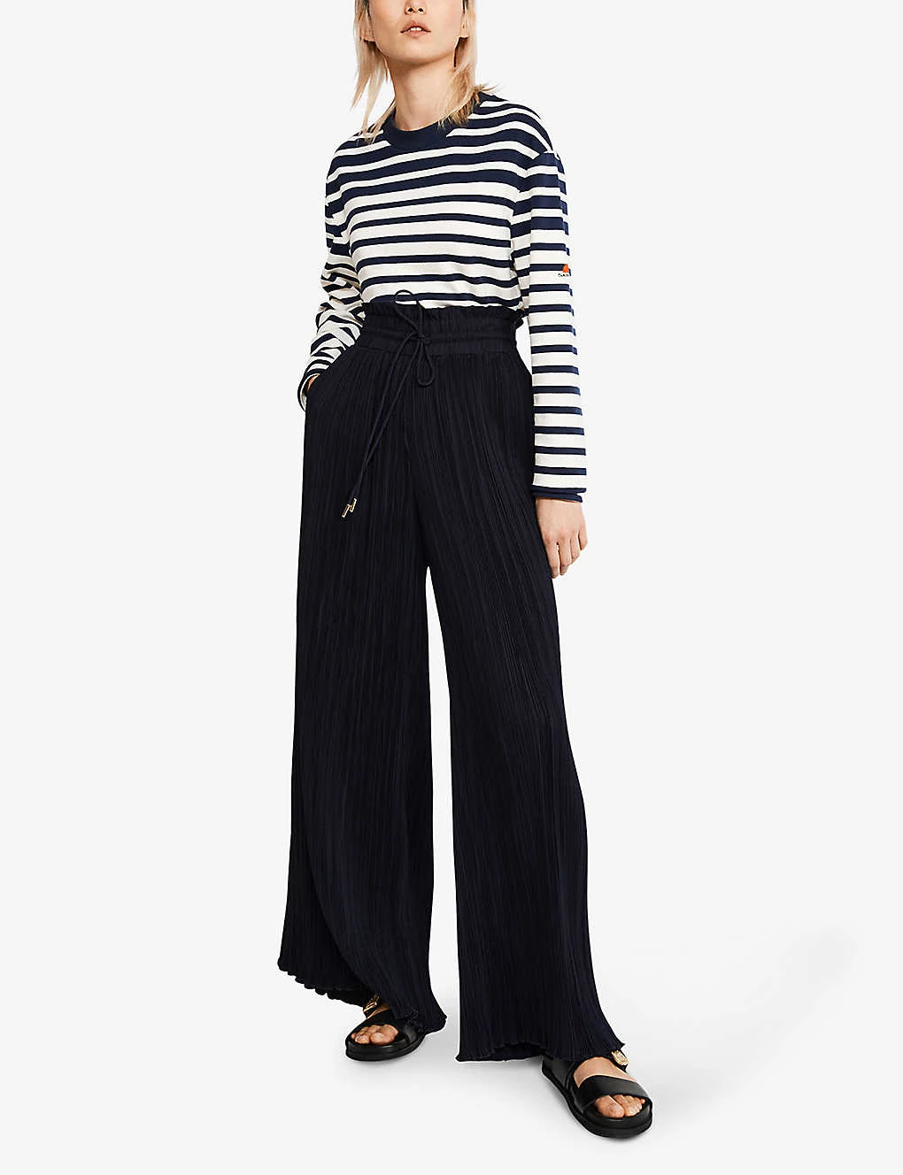 CLAUDIE PIERLOT Back In The Fold Pleated Wide-leg High-rise Crepe Trousers For Womens Bleus - Image 2