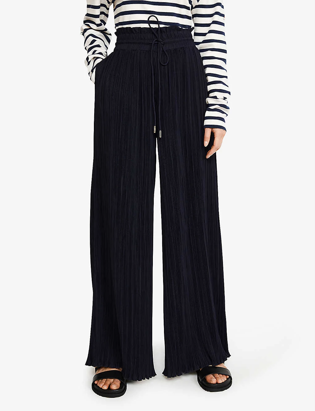 CLAUDIE PIERLOT Back In The Fold Pleated Wide-leg High-rise Crepe Trousers For Womens Bleus - Image 3