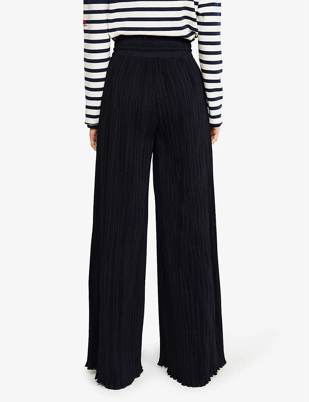 CLAUDIE PIERLOT Back In The Fold Pleated Wide-leg High-rise Crepe Trousers For Womens Bleus - Image 4