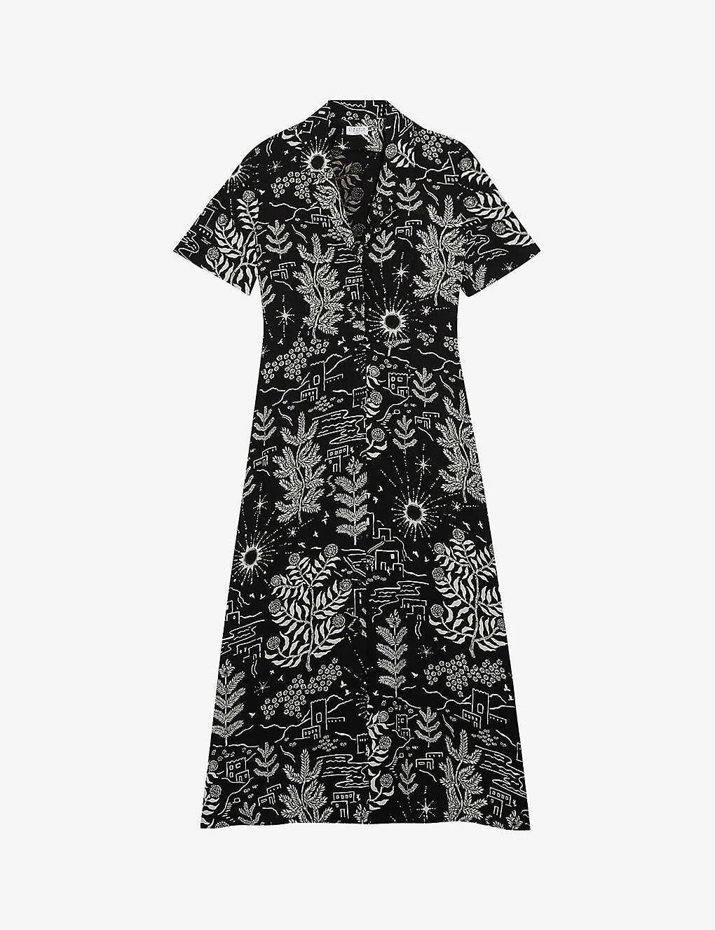 CLAUDIE PIERLOT Riveramo Graphic-print Woven Shirt Midi Dress For Womens Divers