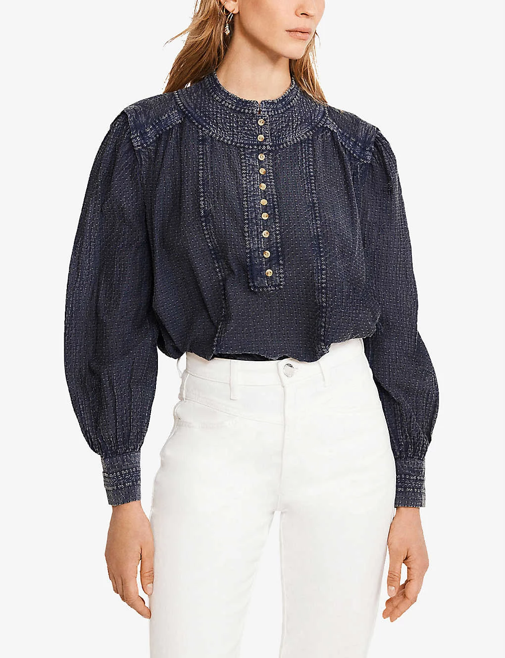 CLAUDIE PIERLOT Brooke Textured Denim Shirt For Womens Bleus - Image 2