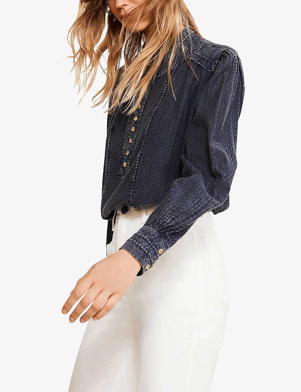 CLAUDIE PIERLOT Brooke Textured Denim Shirt For Womens Bleus - Image 3