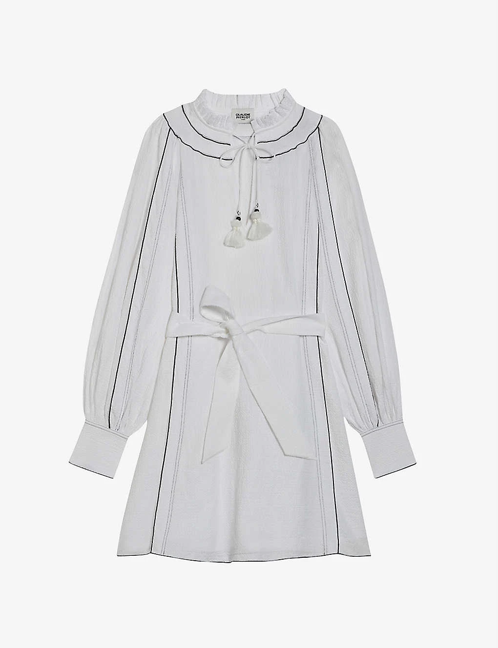 CLAUDIE PIERLOT Rome Frill-neck Tassel-detail Cotton Dress For Womens Naturels - Image 2