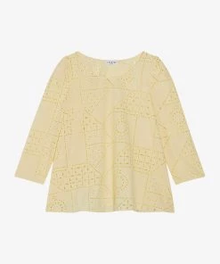 CLAUDIE PIERLOT Ban Broderie Anglaise Cotton Blouse For Womens Jaunes / Oranges