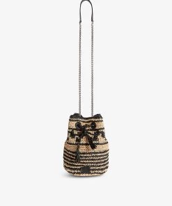 CLAUDIE PIERLOT Angelo Striped Raffia Bucket Bag For Womens Naturels