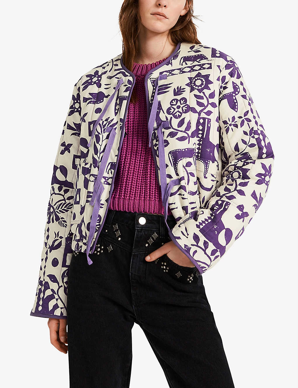 CLAUDIE PIERLOT Vladi Graphic-print Cotton Jacket For Womens Violets - Image 2