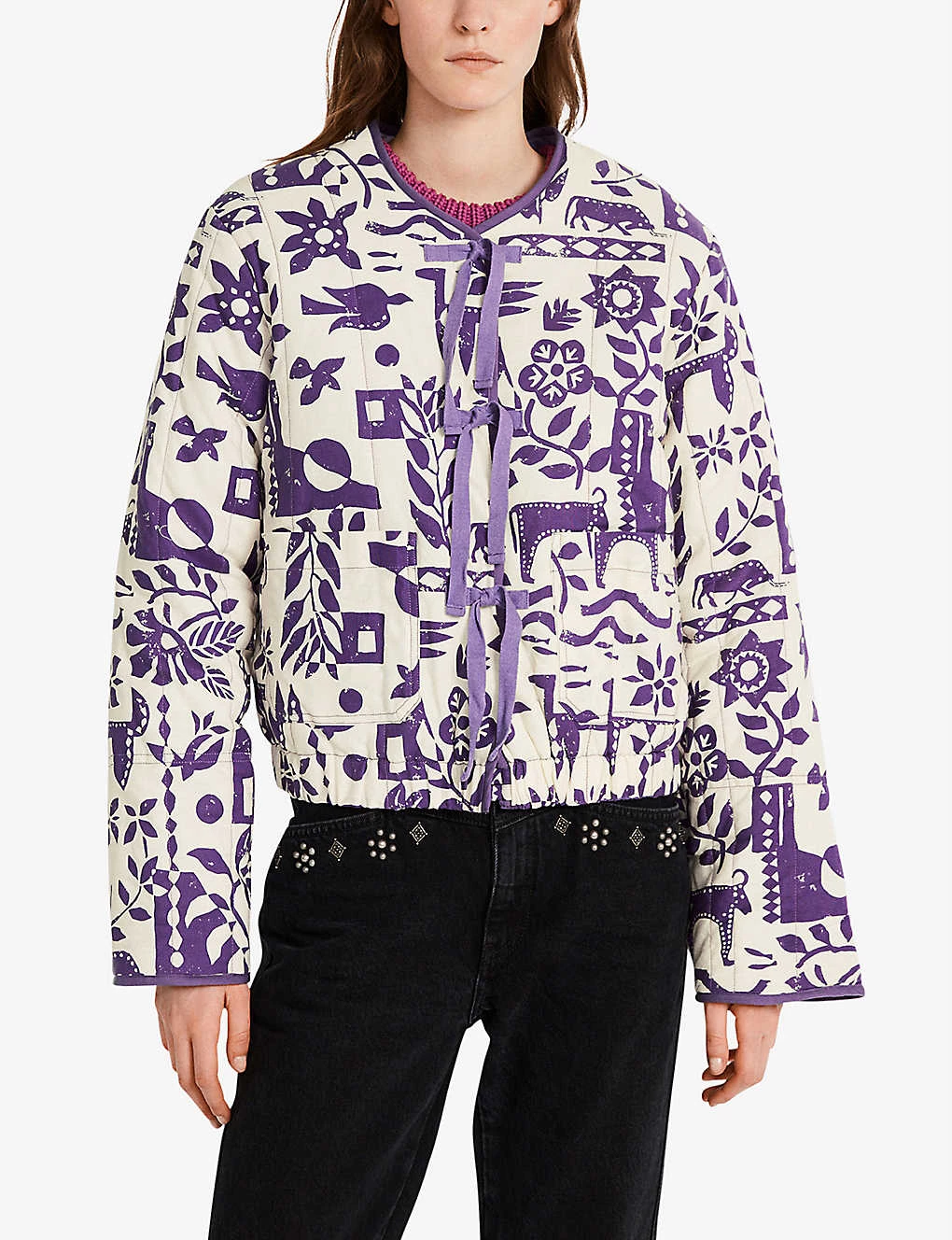 CLAUDIE PIERLOT Vladi Graphic-print Cotton Jacket For Womens Violets - Image 3