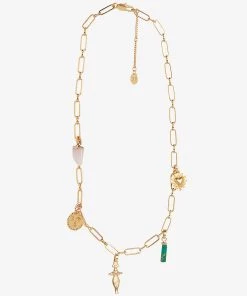 CLAUDIE PIERLOT Aeryn Quartz And Silicate Charm-embellished Yellow Gold-tone Brass Necklace For Womens Divers