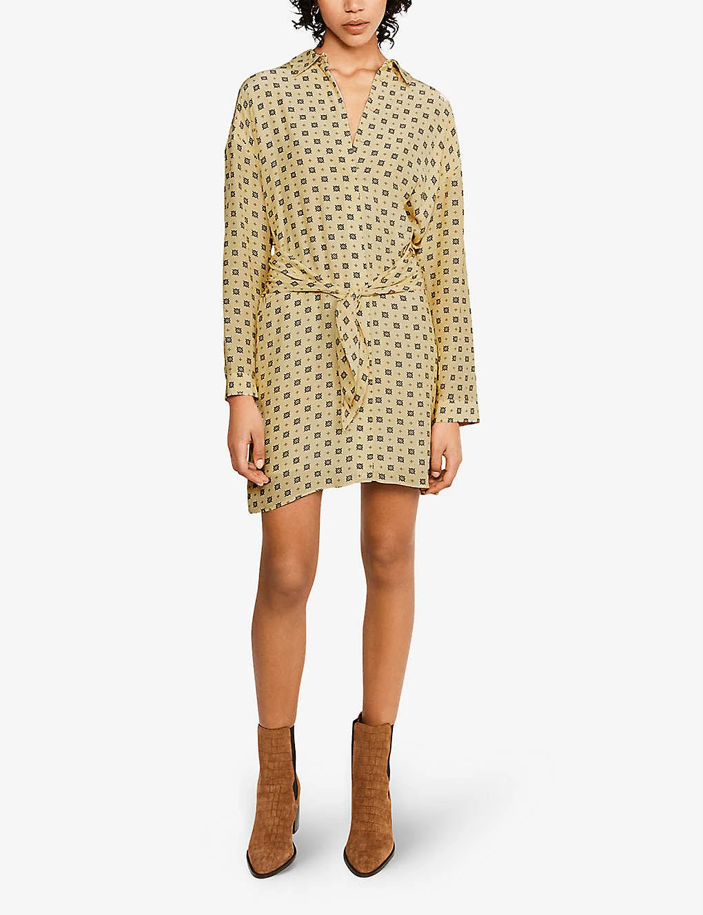 CLAUDIE PIERLOT Romila Graphic-print Belted Woven Mini Dress For Womens Divers - Image 2