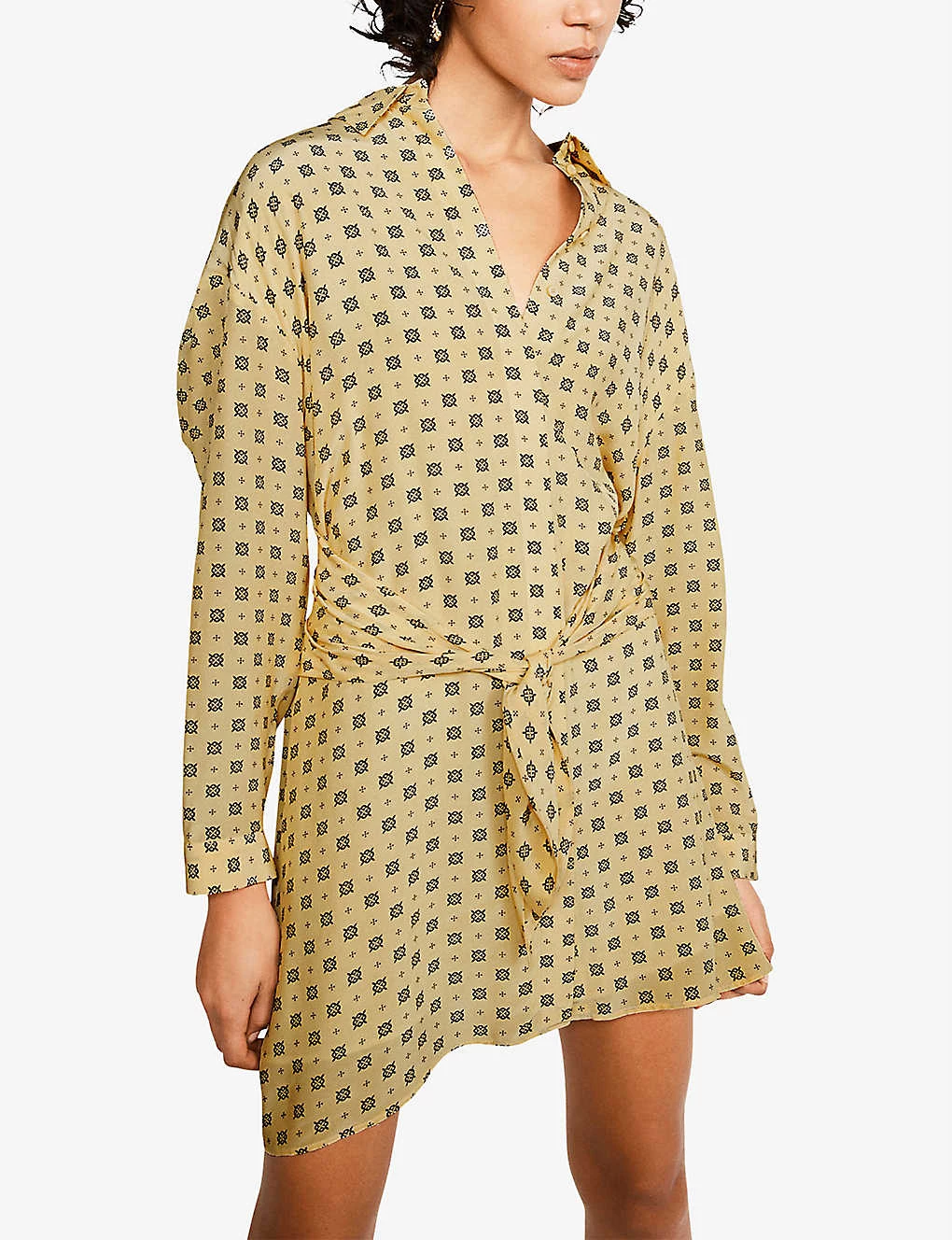 CLAUDIE PIERLOT Romila Graphic-print Belted Woven Mini Dress For Womens Divers - Image 3