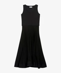 CLAUDIE PIERLOT Tradi Vest Cotton-blend Midi Dress For Womens Noir / Gris