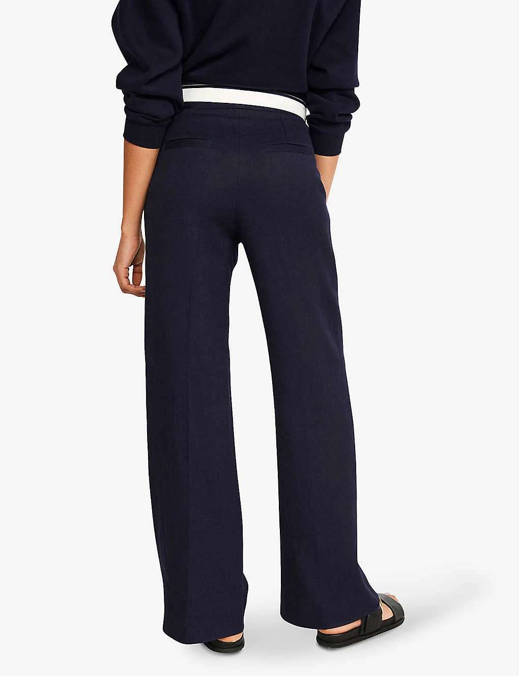 CLAUDIE PIERLOT Pistou Straight-leg High-rise Linen-blend Trousers For Womens Bleus - Image 4