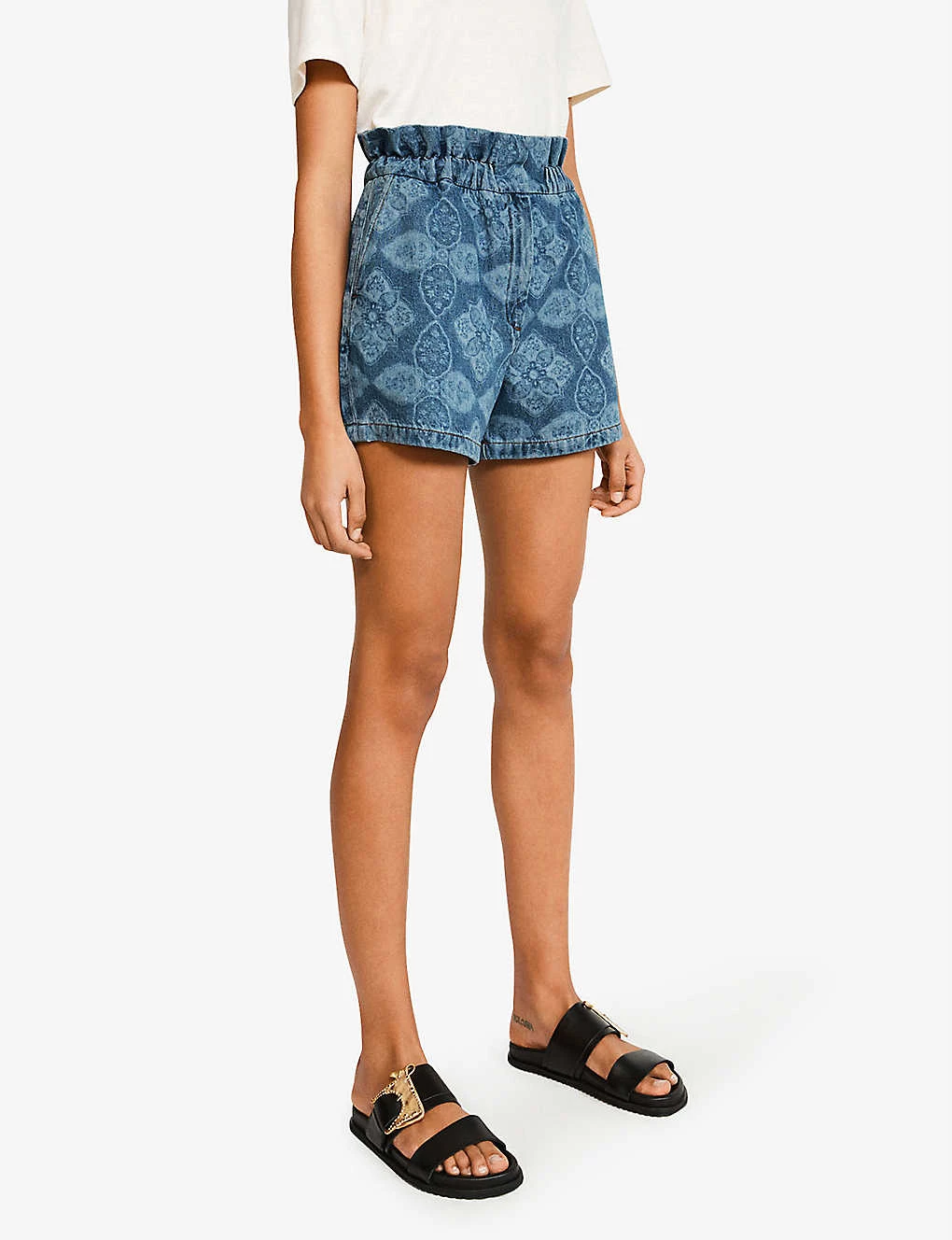 CLAUDIE PIERLOT Enora Graphic-print Denim Shorts For Womens Bleus - Image 3