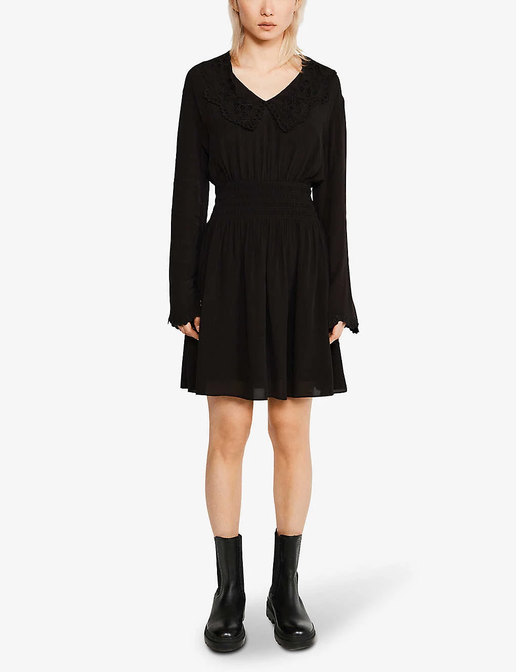 CLAUDIE PIERLOT Rafi Broderie Anglaise-collar Woven Dress For Womens Noir / Gris - Image 2