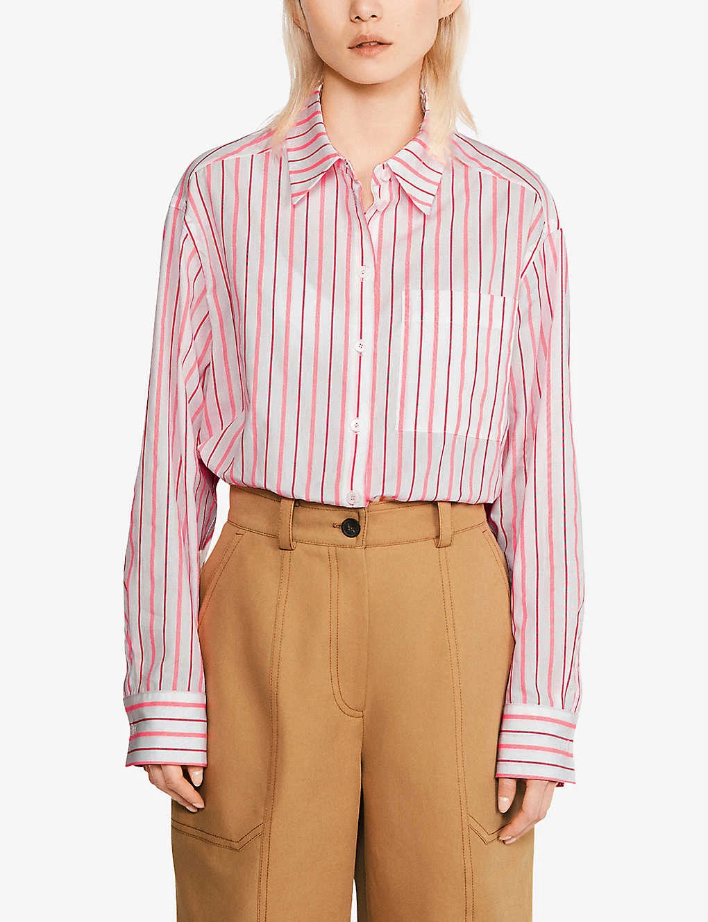 CLAUDIE PIERLOT Calisson Stripe-print Cotton-blend Shirt For Womens Divers - Image 3