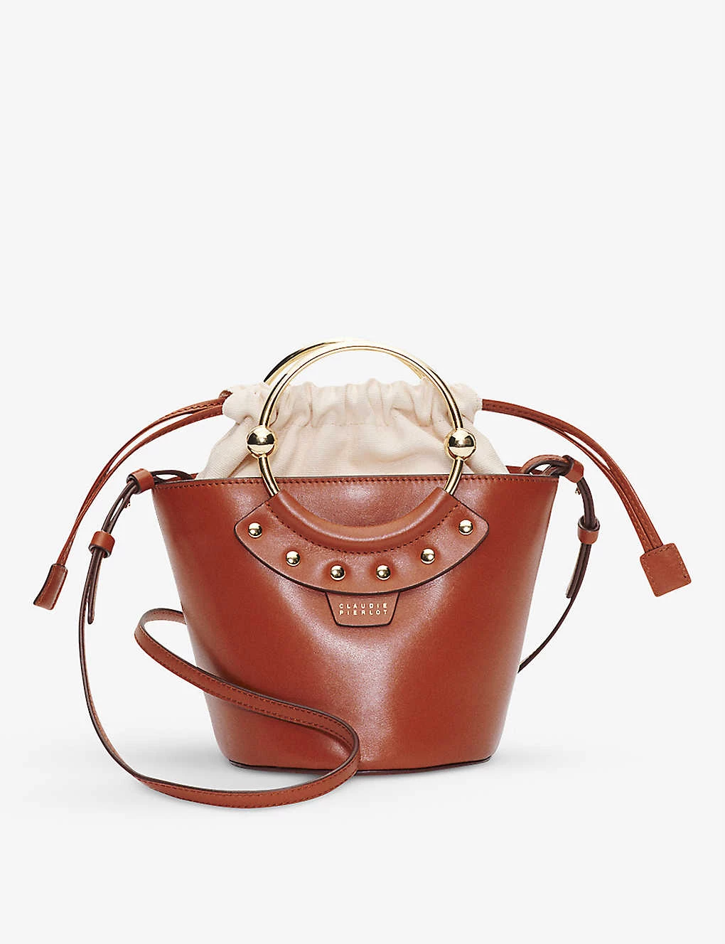 CLAUDIE PIERLOT Abeille Cotton-pocket Leather Crossbody Bag For Womens Bruns