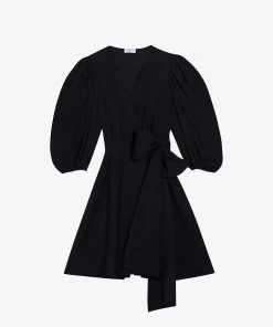 CLAUDIE PIERLOT Raymonde Puff-sleeve Wrap-style Woven Mini Dress For Womens Bleus