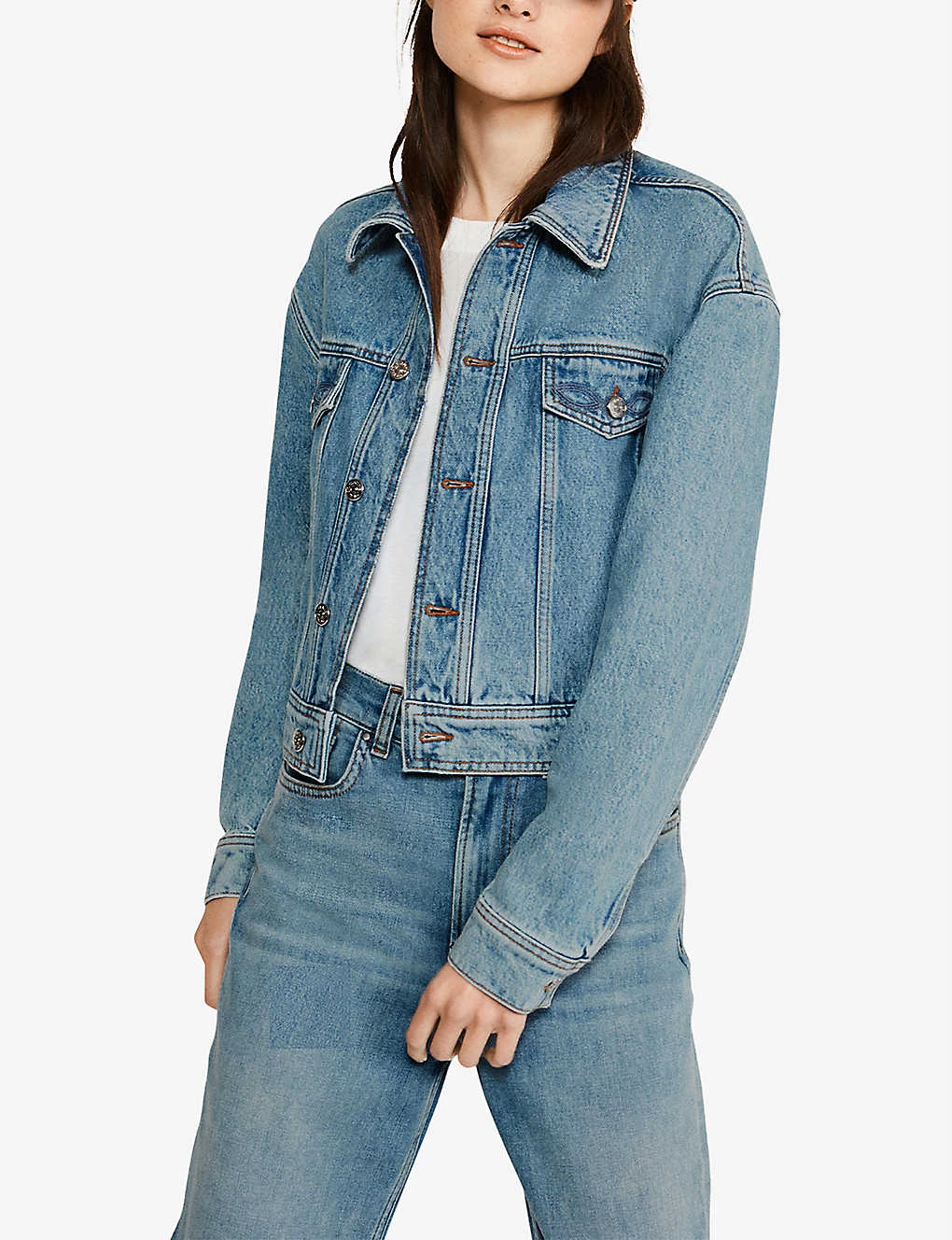 CLAUDIE PIERLOT Valon Cropped Denim Jacket For Womens Bleus - Image 2