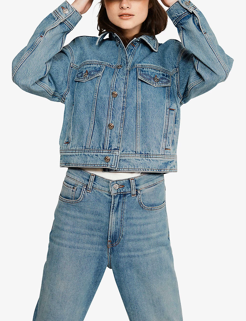 CLAUDIE PIERLOT Valon Cropped Denim Jacket For Womens Bleus - Image 3