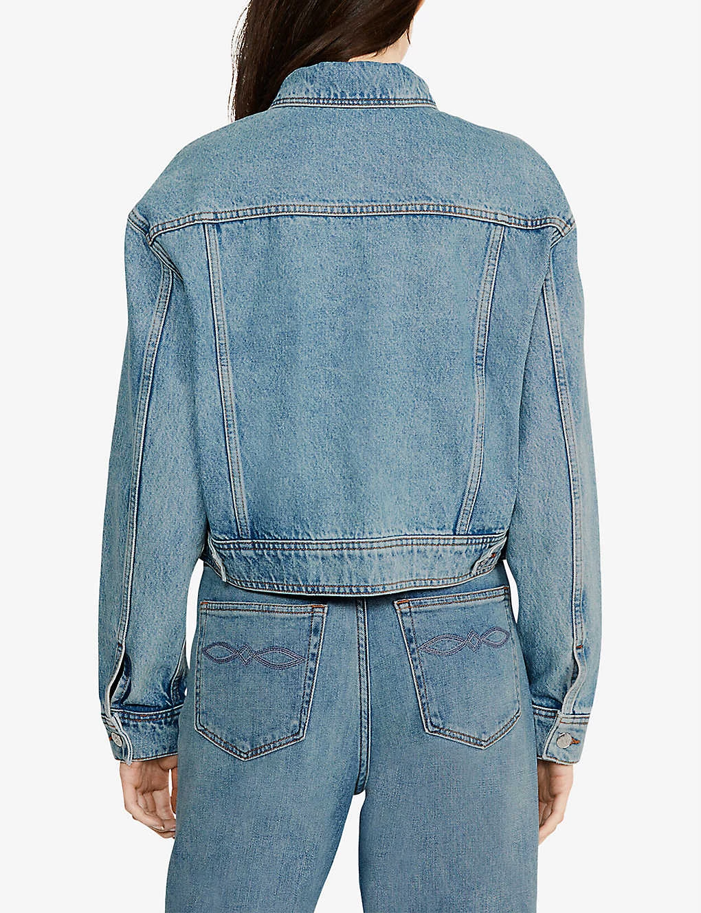 CLAUDIE PIERLOT Valon Cropped Denim Jacket For Womens Bleus - Image 4