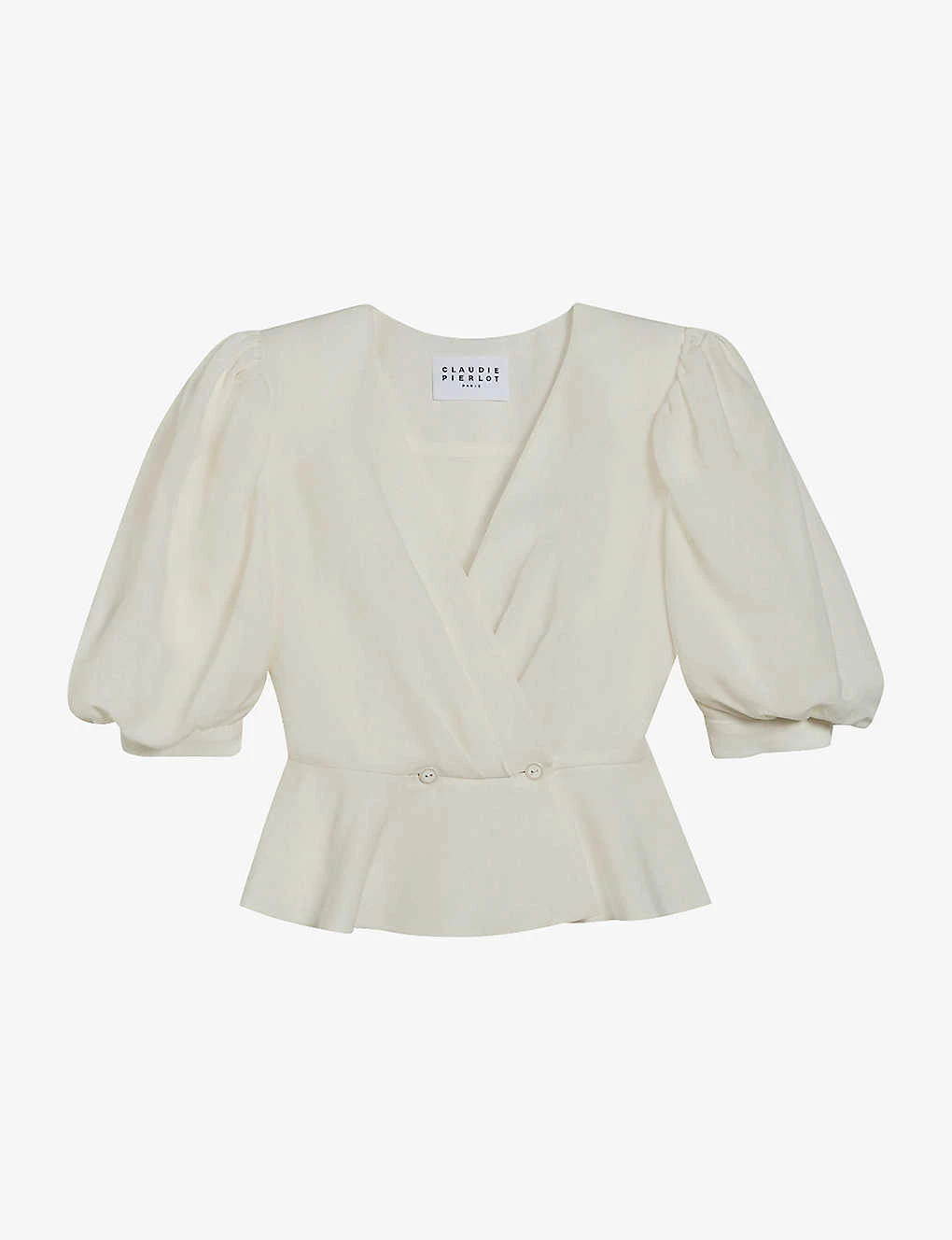 CLAUDIE PIERLOT Bleuetbis Puff-sleeved V-neck Linen-blend Top For Womens Naturels