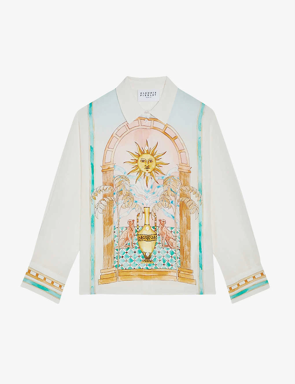 CLAUDIE PIERLOT Graphic-print Relaxed-fit Silk Shirt For Womens Divers