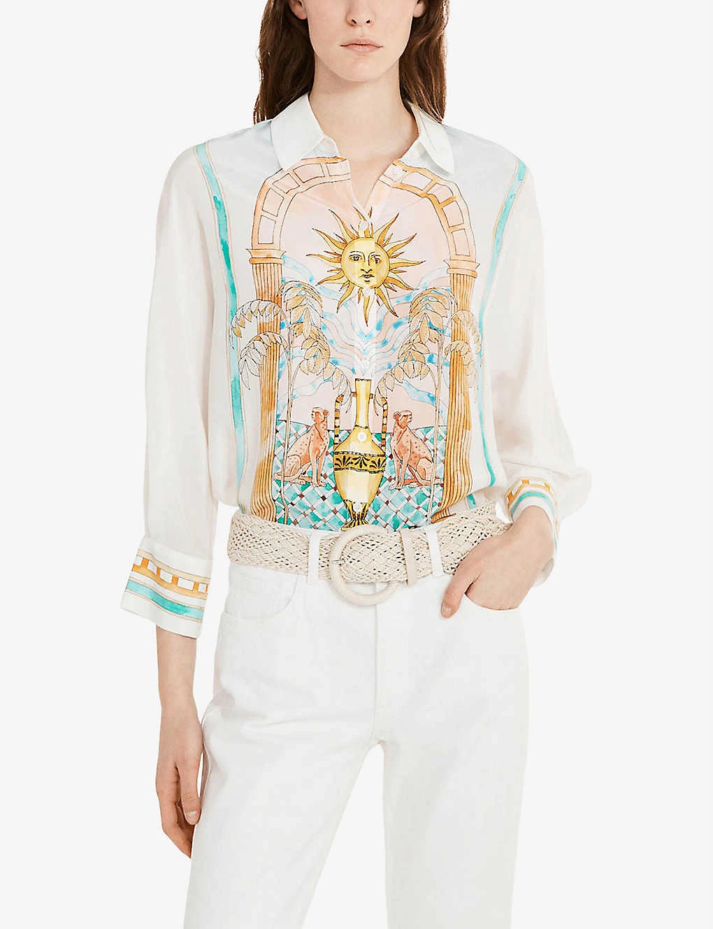 CLAUDIE PIERLOT Graphic-print Relaxed-fit Silk Shirt For Womens Divers - Image 2