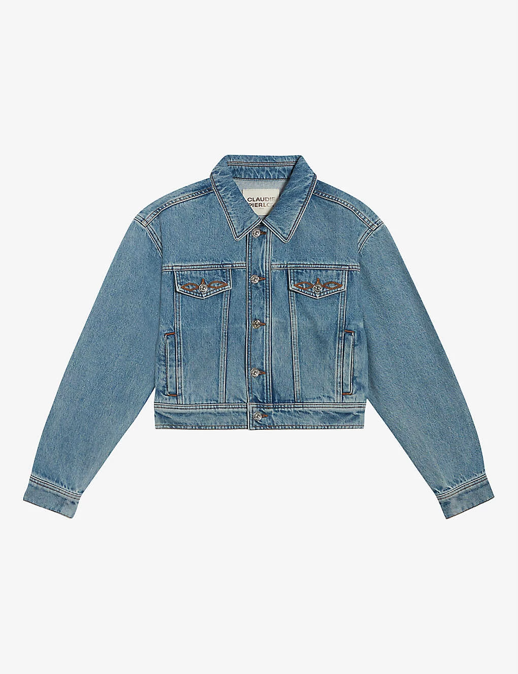 CLAUDIE PIERLOT Valon Cropped Denim Jacket For Womens Bleus - Image 5