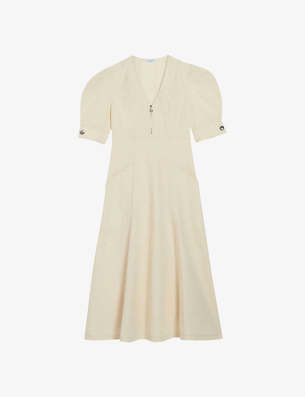 CLAUDIE PIERLOT Rhita Puff-sleeve Zip-detail Cotton Midi Dress For Womens Naturels - Image 2