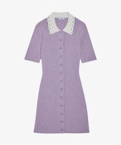CLAUDIE PIERLOT Malawi Contrast-collar Knitted Mini Dress For Womens Violets