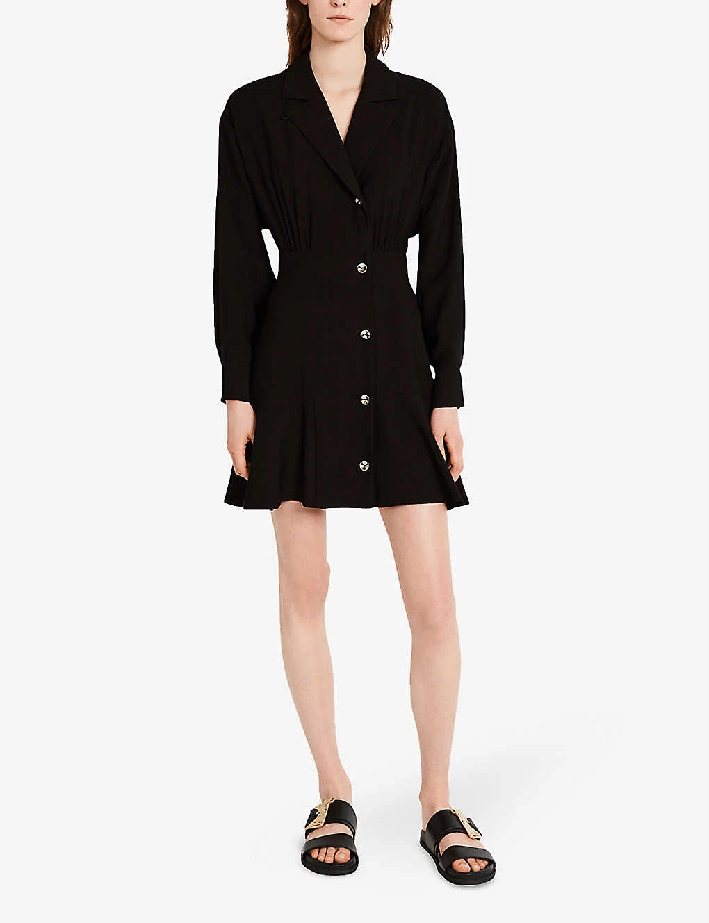 CLAUDIE PIERLOT Raspberry Notch-lapel Woven Mini Dress For Womens Noir / Gris - Image 2