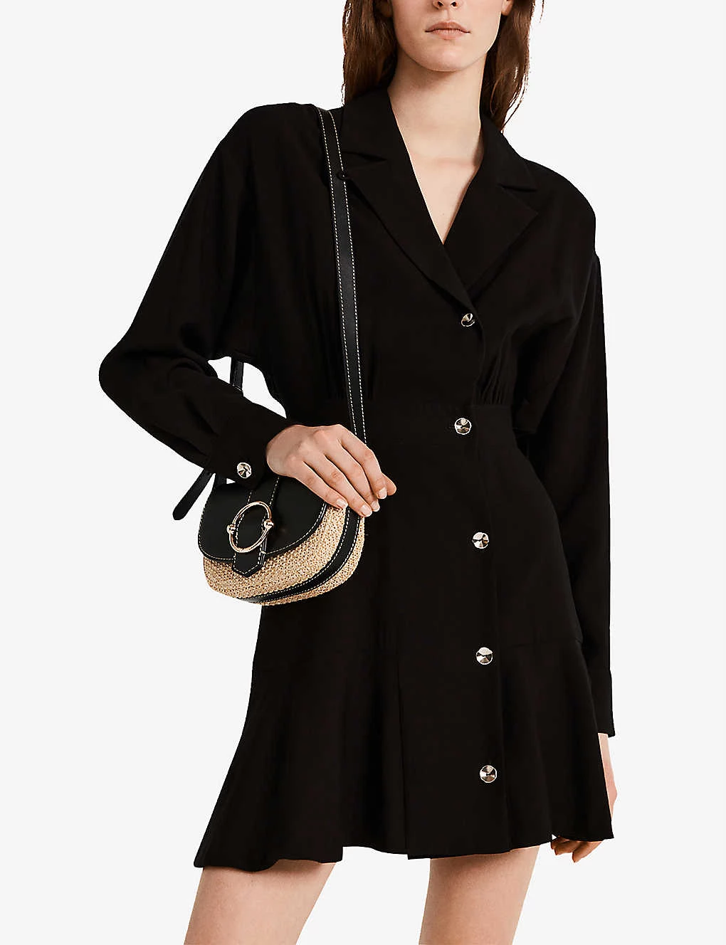 CLAUDIE PIERLOT Raspberry Notch-lapel Woven Mini Dress For Womens Noir / Gris - Image 3